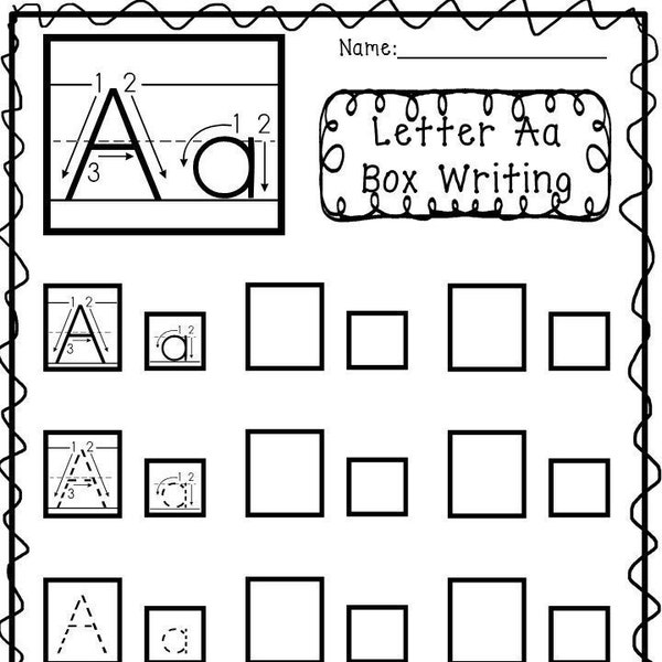 26 Printable Alphabet Box Writing Worksheets. Preschool-KDG Phonics.