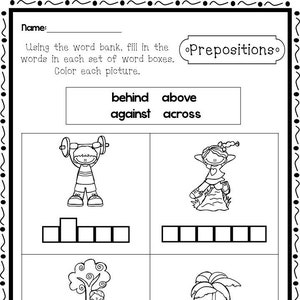 9 Printable Prepositions Box Writing and Tracing Worksheets. 1st-3rd Grade ELA Worksheets.