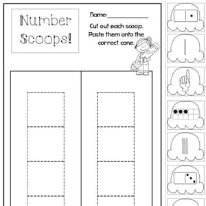 21 Printable Subitizing Numbers Ice Cream Scoops Worksheets. Preschool-Kindergarten Numbers and Counting.