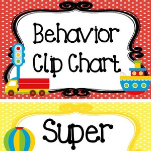 8 Printable Transportation Theme Preschool Behavior Clip Chart Cards. Daycare Classroom Behavior Management Bulletin Board Labels.