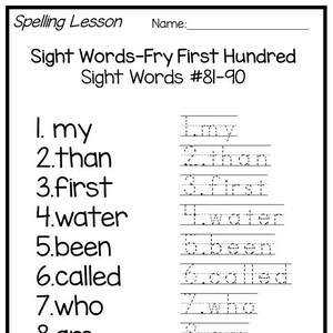 Fry First Hundred Words 81-90 Unidad de ortografía de una sola semana. Trazar, escribir en cuadro, leer. Diez palabras, imprime 15 páginas.