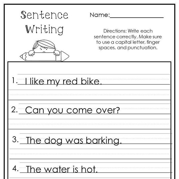 10 Printable Write the Sentence Worksheets. 1st-3rd Grade ELA Worksheets.