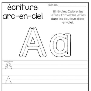 26 druckbare Alphabet Rainbow Trace the Letters in French Worksheets. Preschool-KDG Phonics.