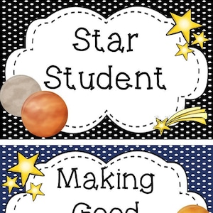 5 Printable Solar System Theme Preschool Behavior Clip Chart Cards. Daycare Classroom Behavior Management Bulletin Board Labels.