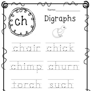 10 Printable Digraphs Trace the Word Worksheets. Kindergarten-2nd Grade ELA Worksheets.