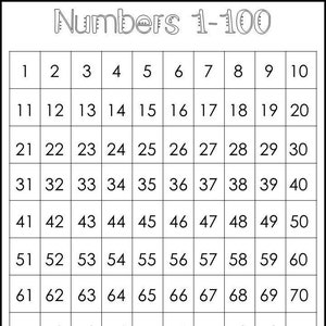 10 Graphiques en nombres imprimables. Planches murales/tapis de travail/feuilles de travail. Nombres et comptage préscolaires de 2e année.