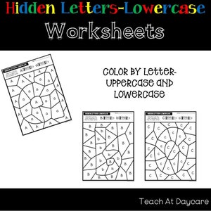 Hojas de trabajo de letras ocultas en minúsculas. Reconocimiento de letras. Preescolar-KDG