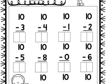 15 printable number line subtracting worksheets numbers 1 10 etsy