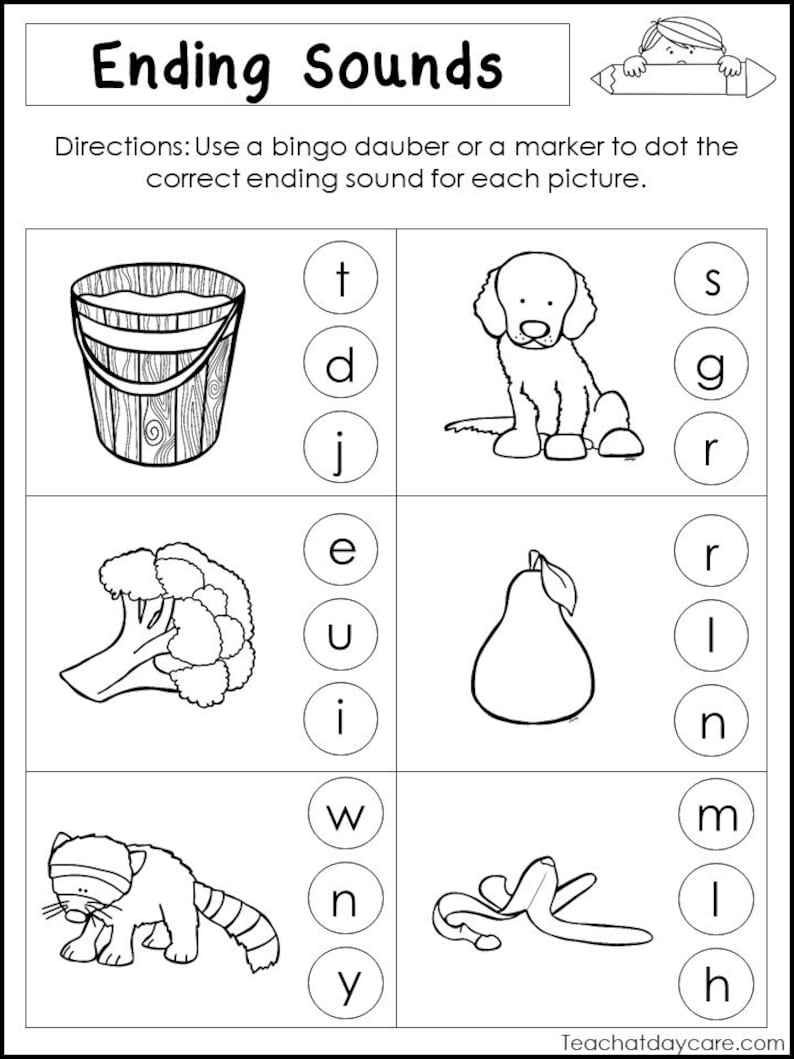 10 Printable Ending Sounds Worksheets. Preschool-1st Grade - Etsy Canada