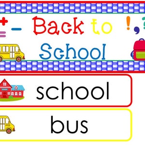 Conjunto de pared de palabras temáticas de regreso a la escuela de una sola semana. Etiquetas para tablones de anuncios de aula para niños de preescolar, guardería y jardín de infantes.
