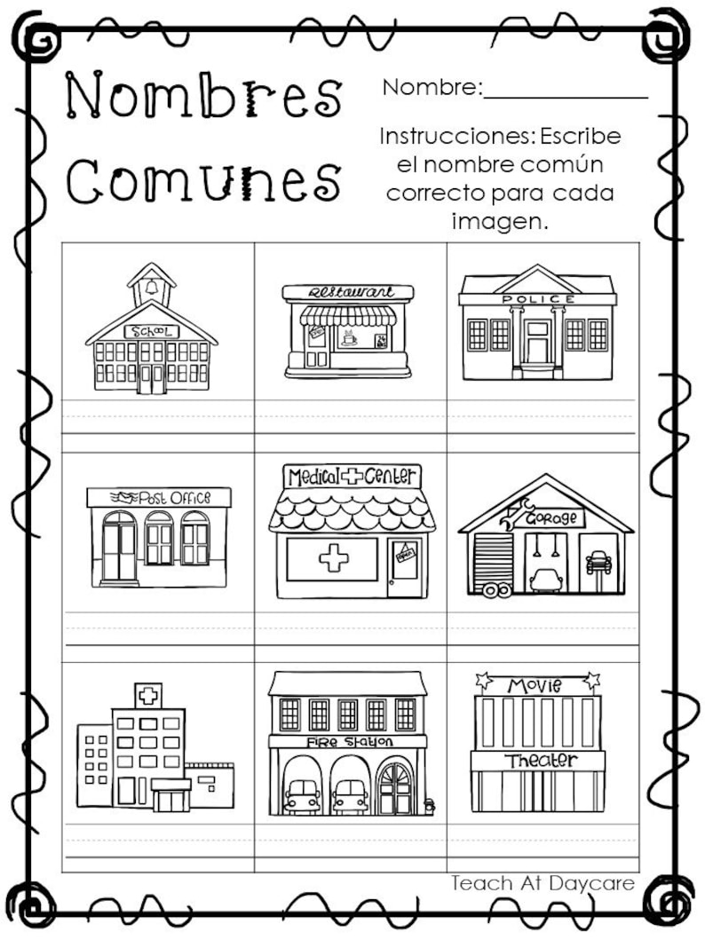 10 Printable Spanish Common Nouns Worksheets. ESL. ELA. | Etsy