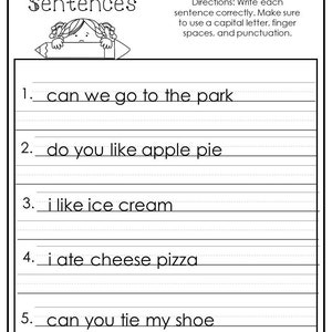 10 Printable Correct the Sentences Worksheets. 1st-2nd Grade ELA Worksheets. image 6