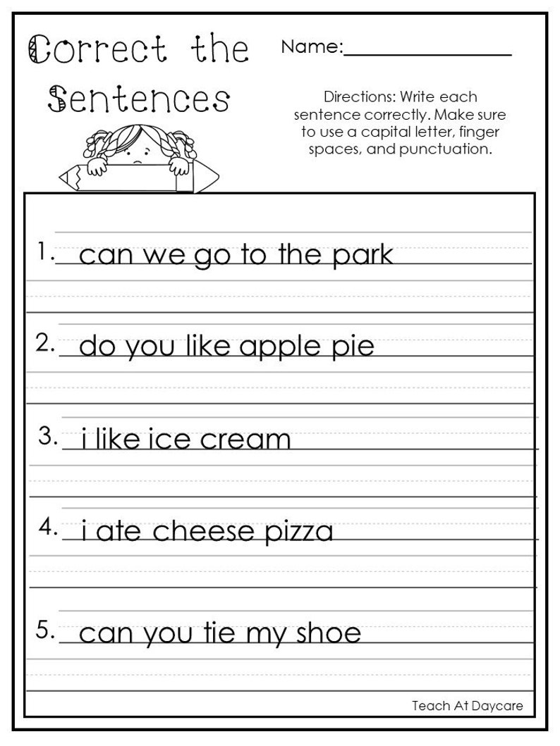 10 Printable Correct the Sentences Worksheets. 1st-2nd Grade ELA Worksheets. image 6