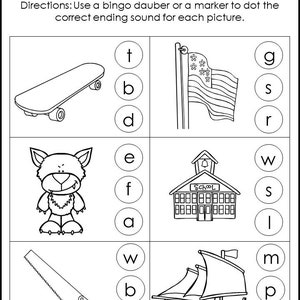 10 Printable Ending Sounds Worksheets. Preschool-1st Grade | Etsy