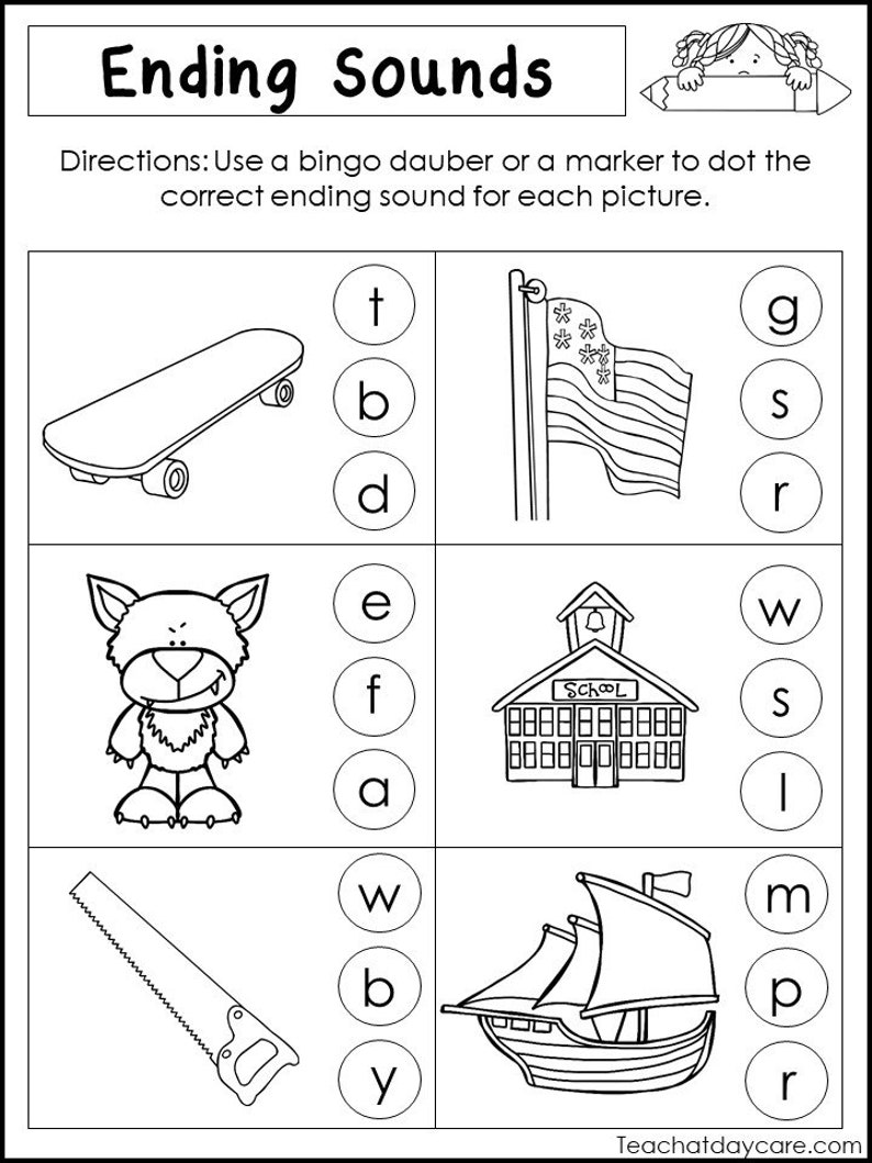 10 Printable Ending Sounds Worksheets Preschool 1st Grade Ending 