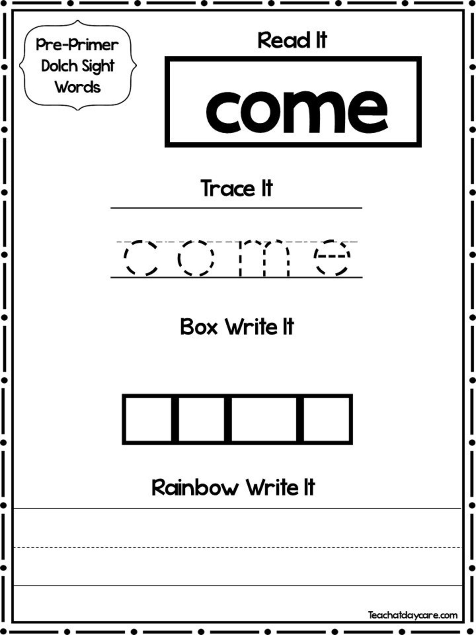 40 Printable Dolch Pre-primer Sight Words Read It Trace It - Etsy