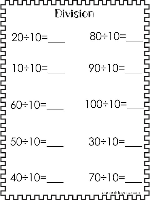 10 printable division worksheets numbers 1 10 3rd 5th grade etsy