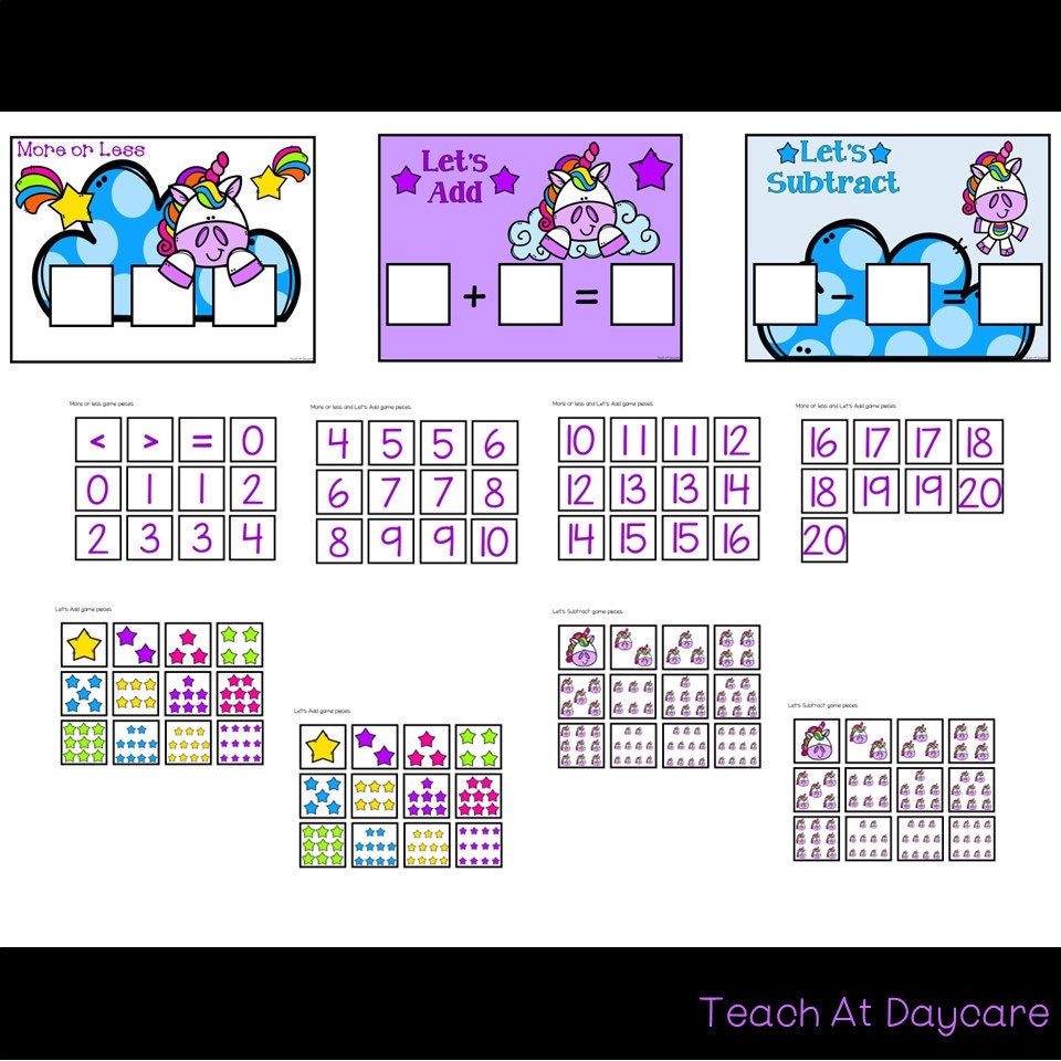 10 Printable Unicorn Themed Kindergarten Math Center Games and ...
