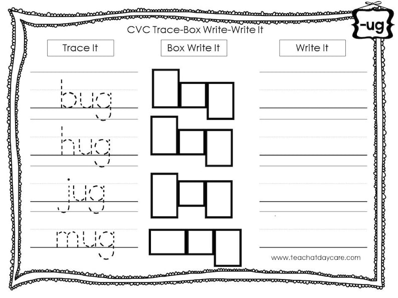 27 printable cvc trace it box write it write it worksheets etsy