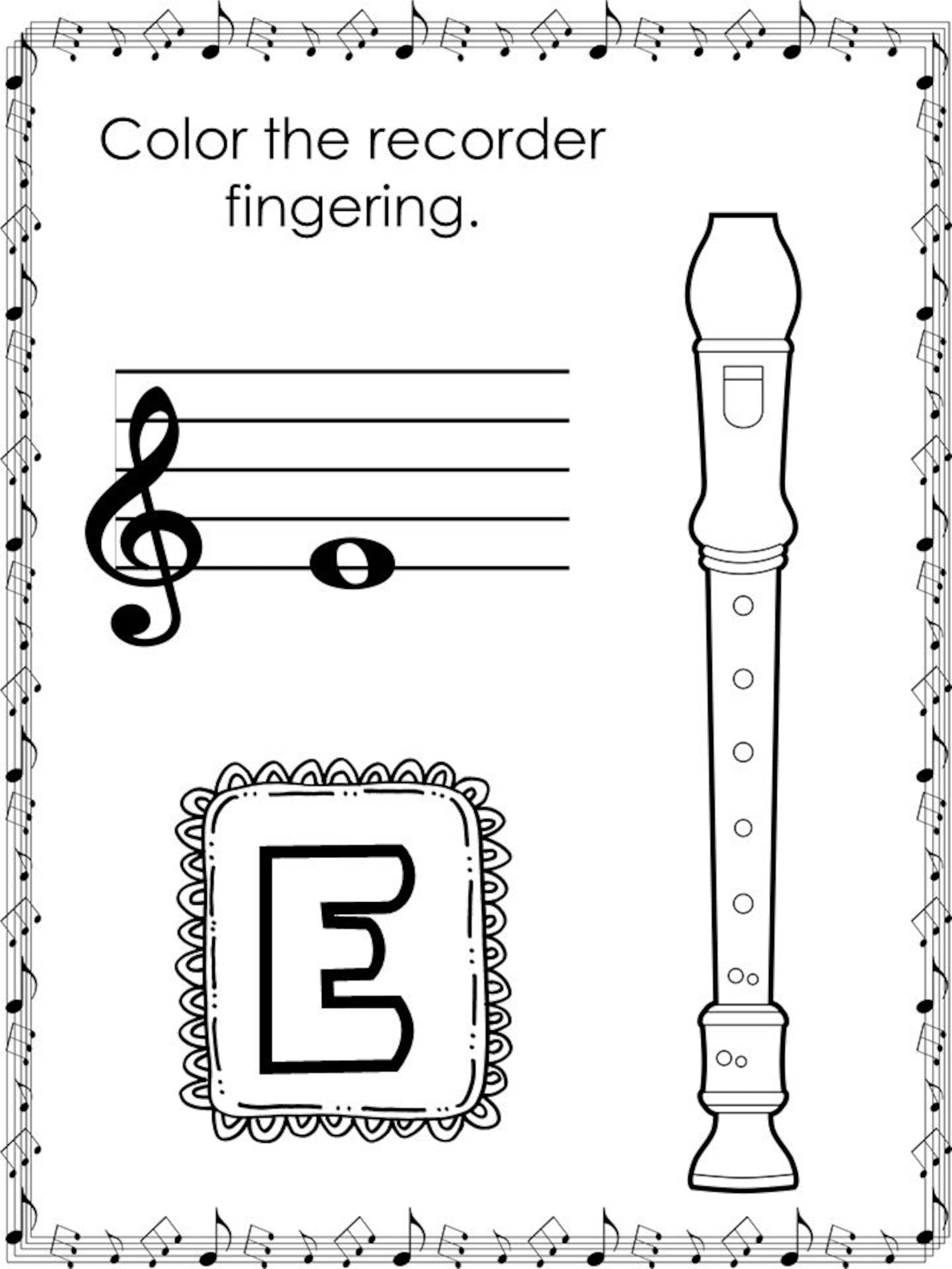 28 Color the Soprano Recorder Fingering Worksheets. Baroque | Etsy
