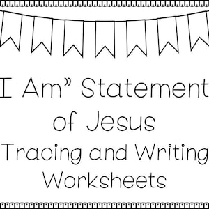 Ich bin Statements von Jesus Handschrift und Farbarbeitsblätter. Bibelvers Aktivität. Vorschule-5. Klasse Bibelstudie und Penmanship.