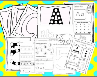 250 Alphabet and Numbers Worksheets Download. Preschool-Kindergarten. Worksheets in PDF files.
