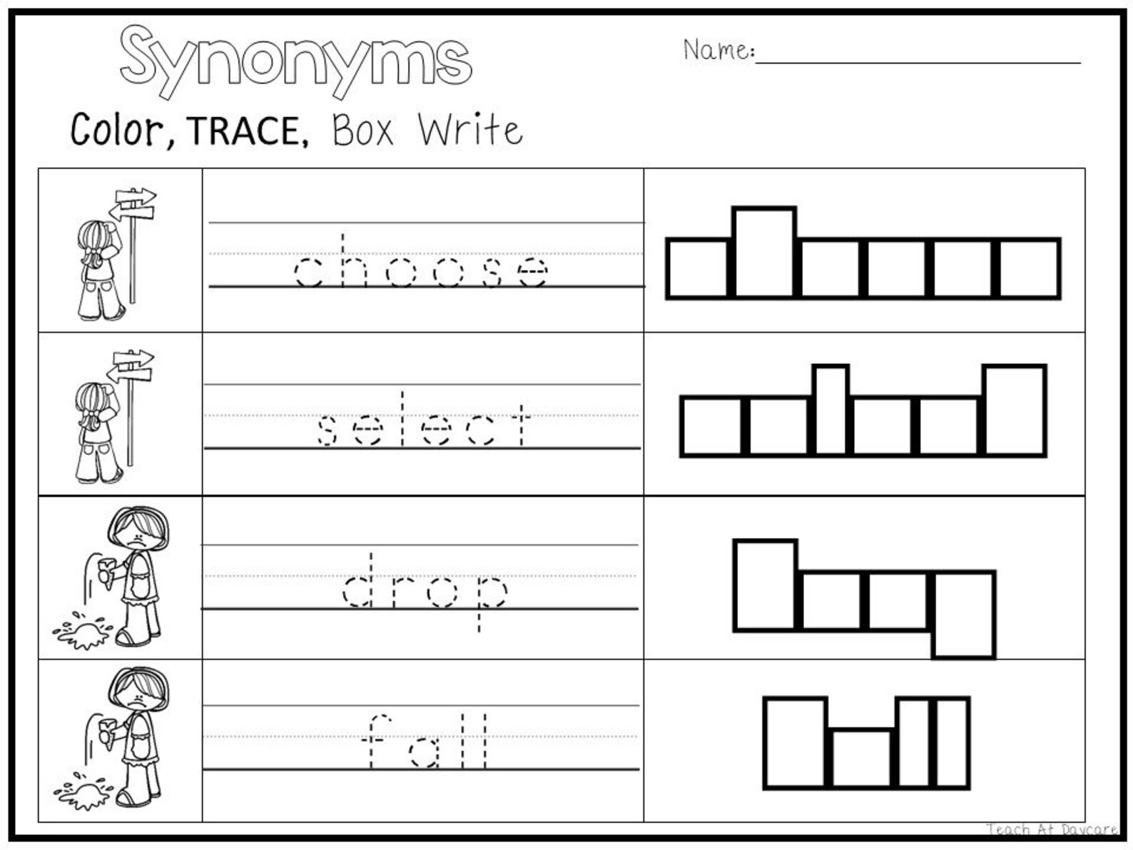 32 Printable Synonyms Color Trace Box Write Worksheets. Etsy