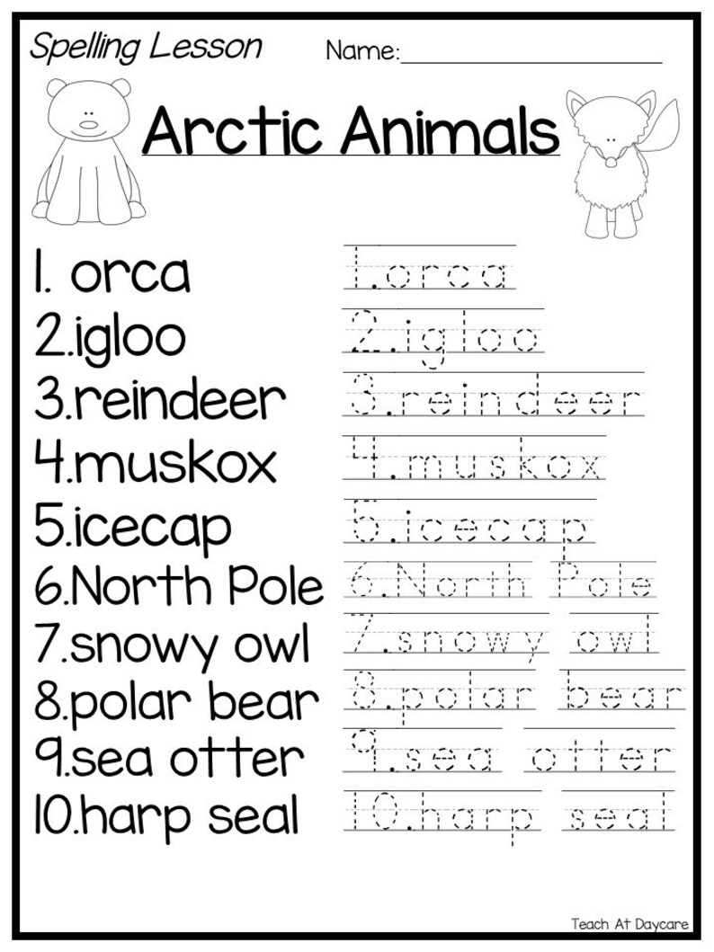 First Grade Arctic Animals Themed Words Spelling Activity Etsy