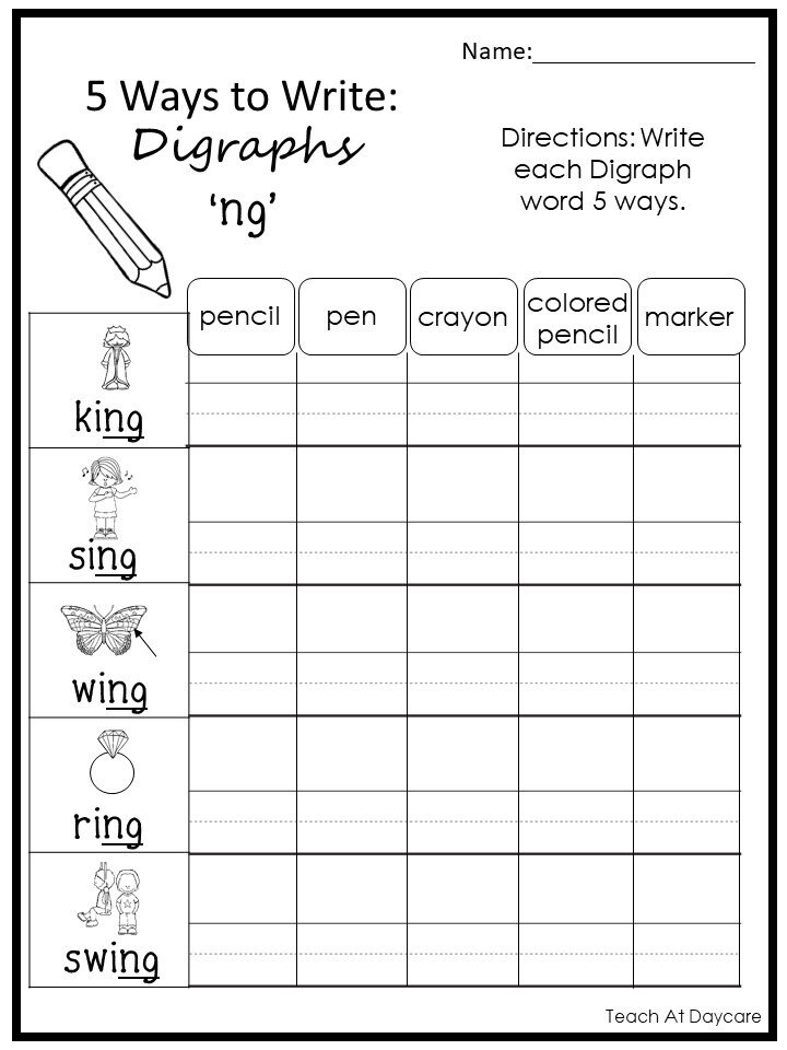 10 Printable 5 Ways to Write Digraphs Worksheets. Kindergarten-2nd ...