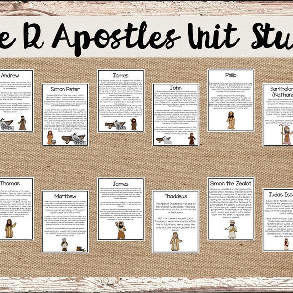 The 12 Apostles Unit Study Sets. Worksheets and Activities in a ZIP file.