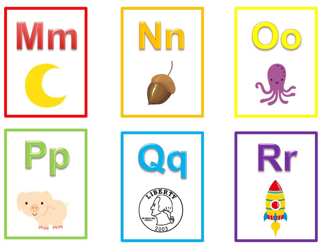 26 Printable Alphabet Flash Cards Full Color Flash Cards Etsy