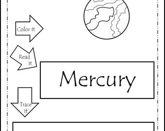 16 Solar System Planets Color Read Trace Write Worksheets.  Preschool and Kindergarten Science Activity.