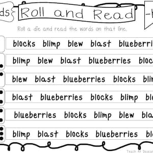 20 Printable Blends Roll and Read Worksheets. Kindergarten-2nd Grade ELA Worksheets.