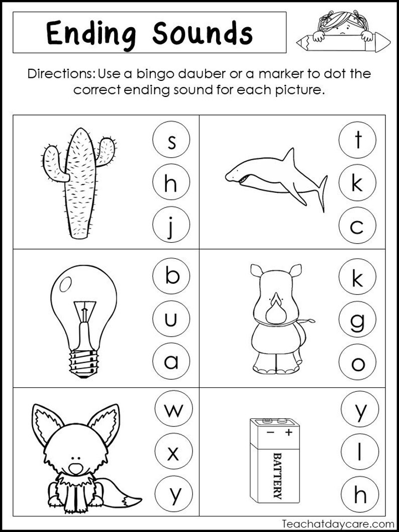 10 Printable Ending Sounds Worksheets. Preschool-1st Grade | Etsy