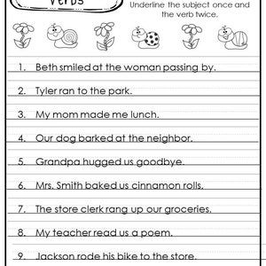 Identifying Subject, Predicates, and Verbs in a Sentence Worksheets. image 5