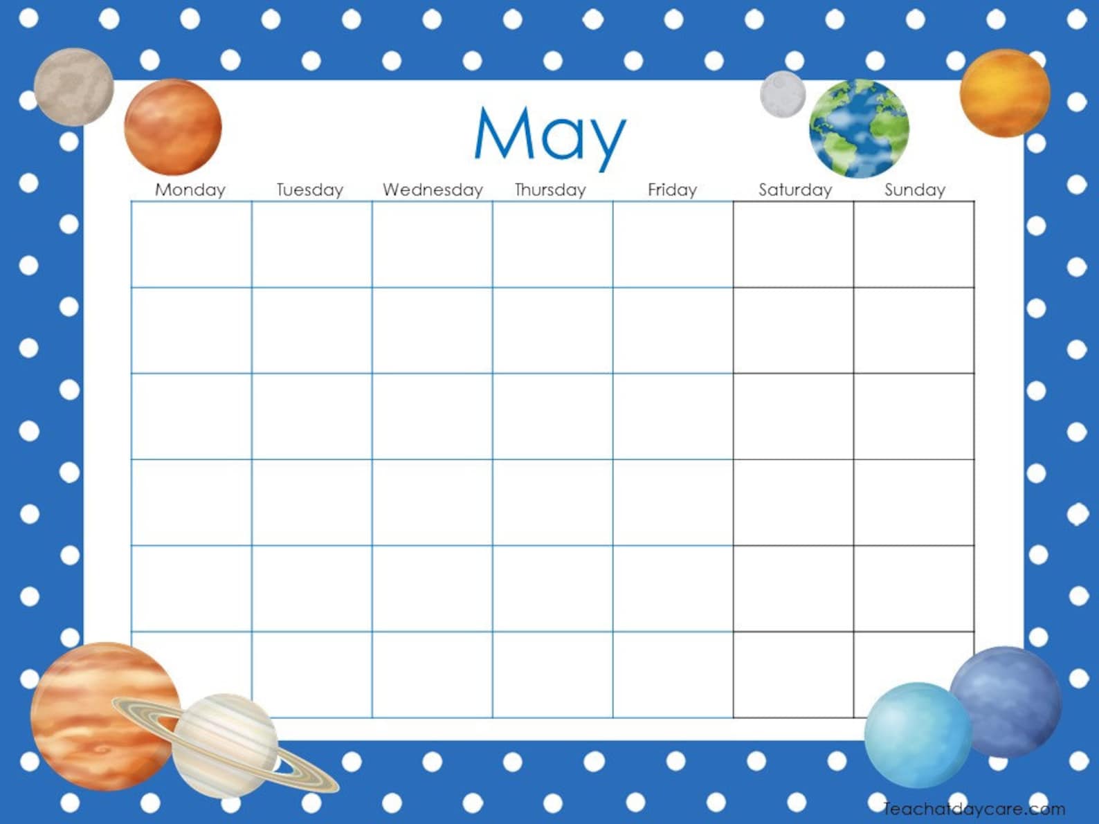 12 Printable Blank Themed Monthly Calendars. Preschool and | Etsy