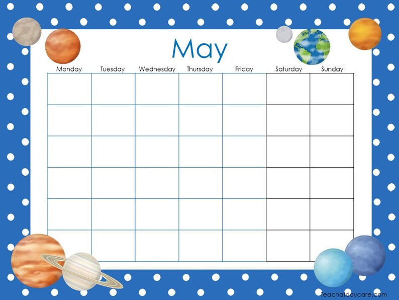 12 Printable Blank Themed Monthly Calendars. Preschool and | Etsy