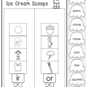 10 Printable R-controlled Vowel Words Ice Cream Worksheets. - Etsy