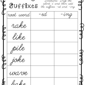 10 Printable Cursive Adding Suffixes Worksheets. 1st-2nd Grade ELA ...