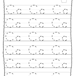 May include: Black and white worksheet with the text "Trace the letters" and a cupcake illustration. The worksheet has six rows of dotted lines for tracing the letter "C".