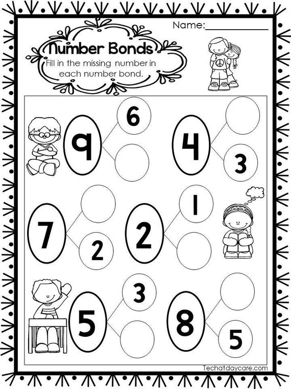 10 printable number bonds worksheets numbers 1 20 kdg 2nd etsy