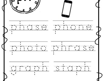 10 printable digraphs trace the word worksheets etsy singapore