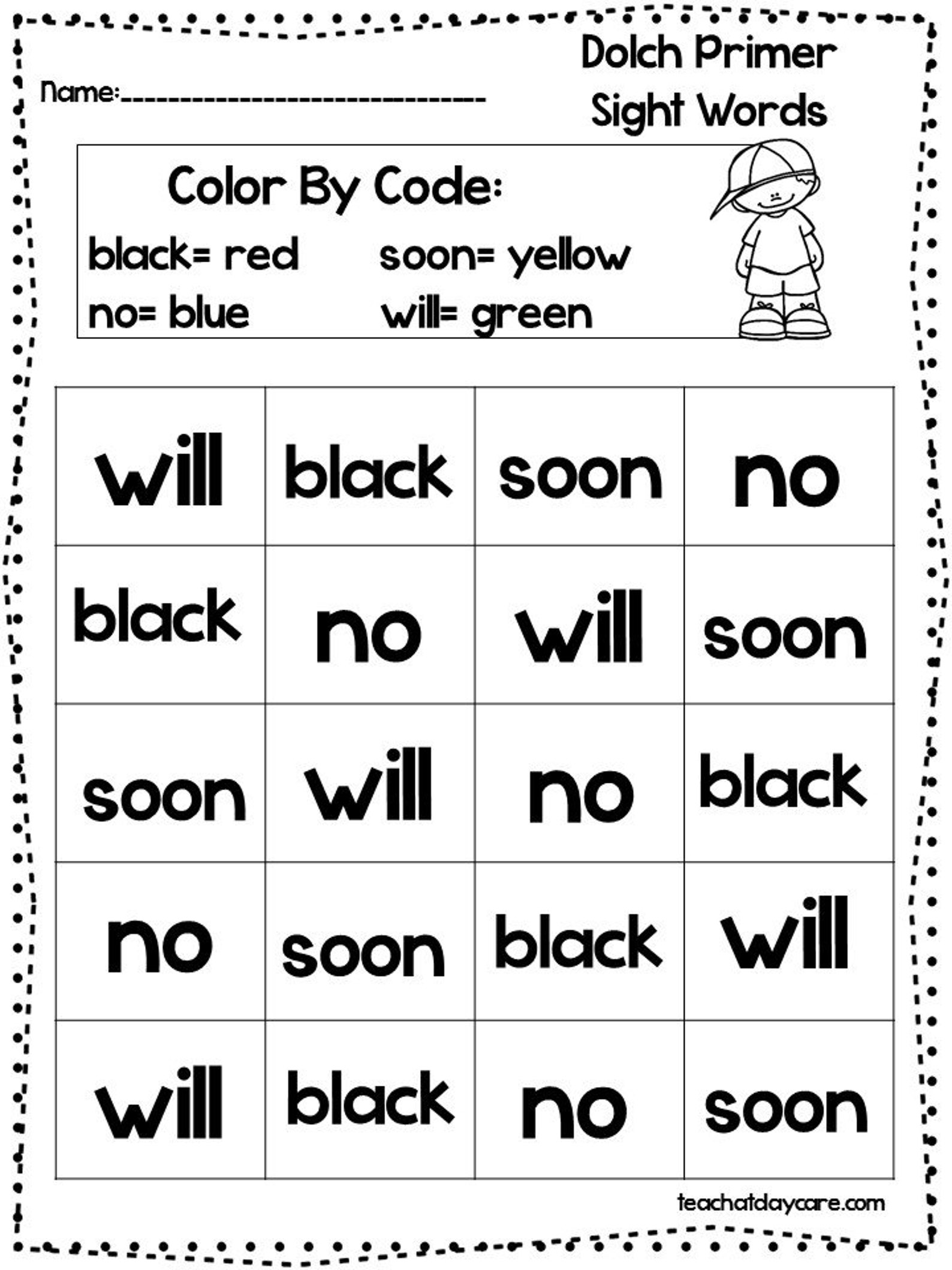 13 Printable Color the Dolch Primer Sight Words Worksheets. Etsy Canada