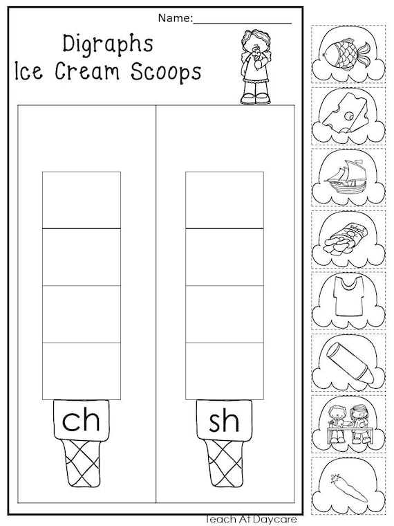 10 printable digraphs ice cream worksheets kindergarten 2nd etsy