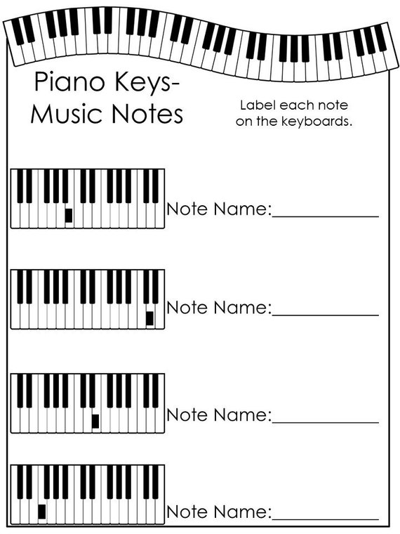 Label the notes of the piano worksheet (white and black keys!)