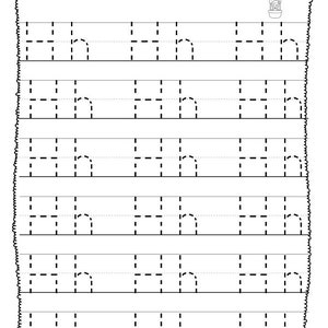 May include: Black and white worksheet with the text "Trace the letters" at the top. The worksheet has six rows of dashed lines with the letter "n" in each row. A black and white drawing of a hot air balloon is in the top right corner of the worksheet.