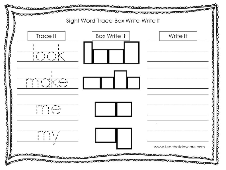 10 Printable Dolch Pre-primer Sight Words Trace It, Box Write It, Write ...
