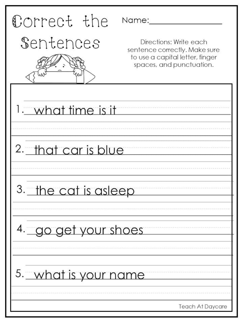 10 Printable Correct the Sentences Worksheets. 1st-2nd Grade ELA Worksheets. image 2