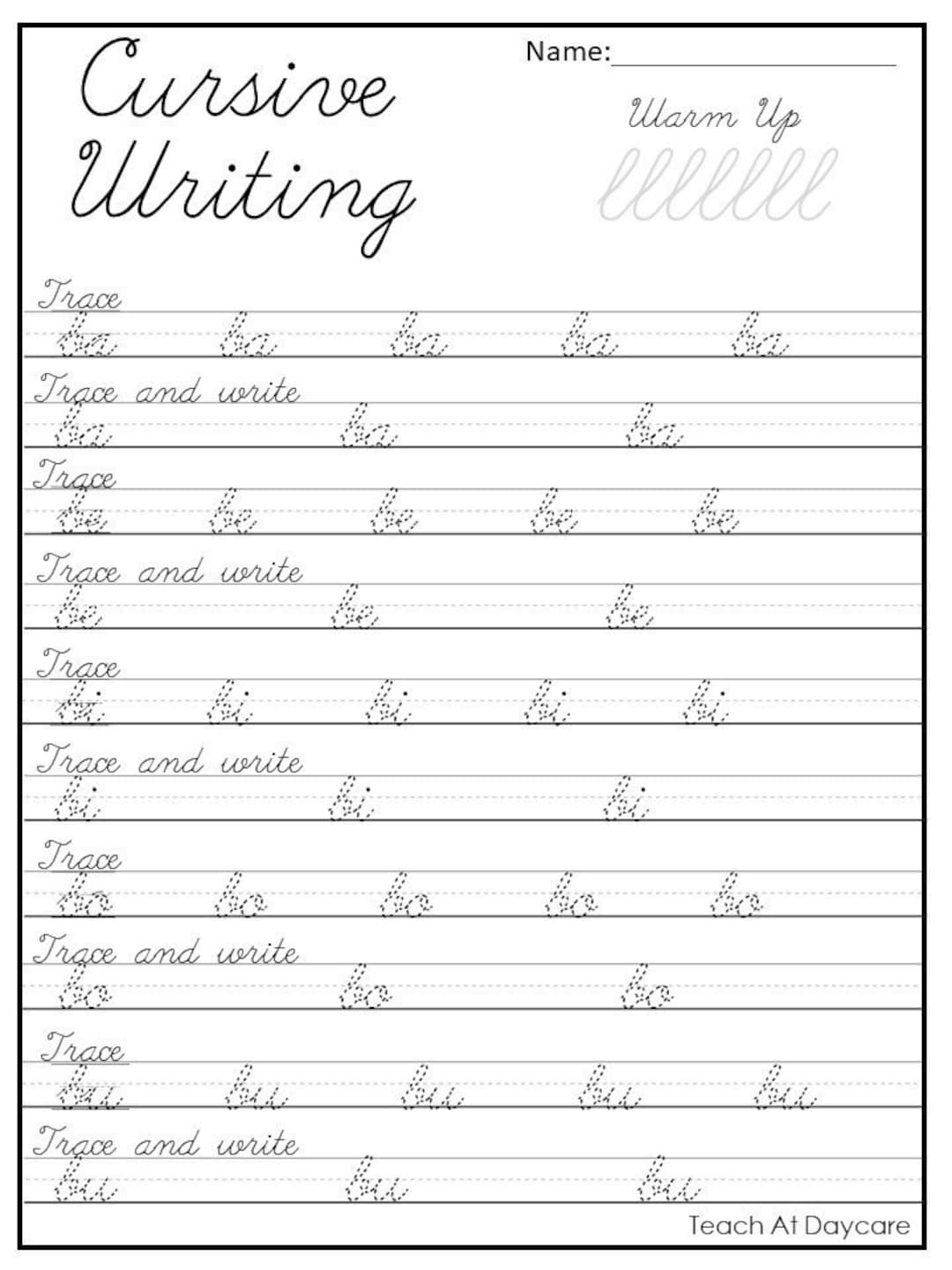 21 Cursive Handwriting Worksheets. Consonant and Vowel Tracing in a PDF