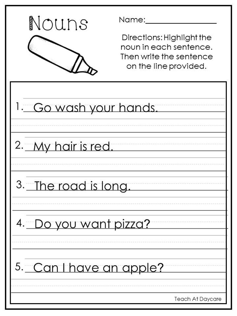 10 printable highlight the nouns worksheets 1st 2nd grade